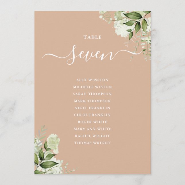 Tan Greenery Seating Plan Table Number (Front)
