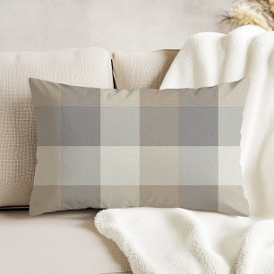 Tan, Grey, and Ivory Plaid Neutral Decorative Cushion