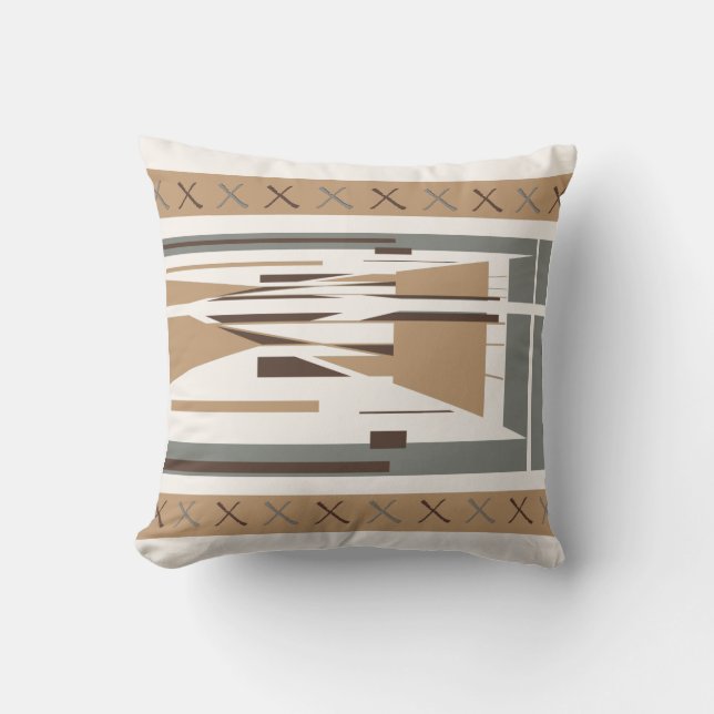Tan Grey Brown Mediterranean Mosaic Abstract Cushion (Front)