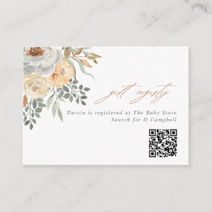 Tan & Grey Floral QR Code Gift Registry Enclosure Card