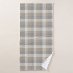 Tan Grey Ivory Neutral Rustic Plaid Bath Towel