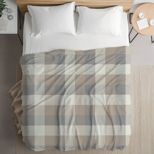 Tan Grey Ivory Neutral Rustic Plaid Fleece Blanket (Creator Uploaded)