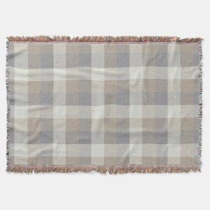 Tan Grey Ivory Neutral Rustic Plaid Throw Blanket