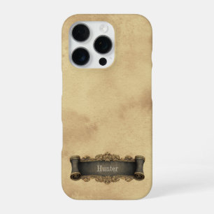 Tan + Grey Ornate Scroll Vintage Style iPhone 16 Pro Case