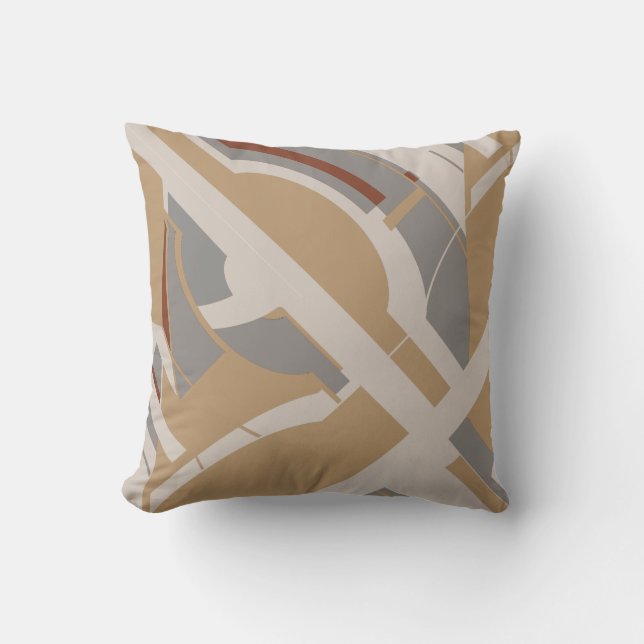 Tan Grey Taupe Diagonal MCM-inspired Art Design Cushion (Front)