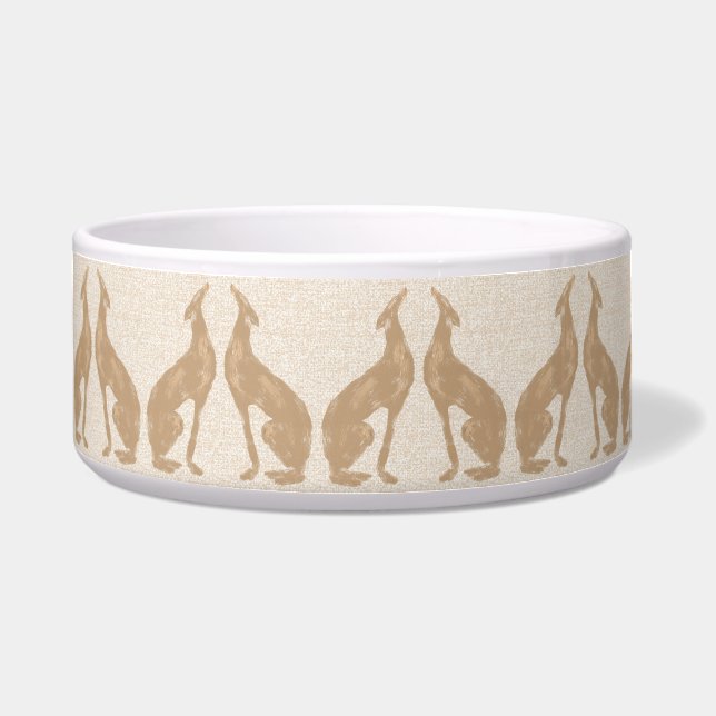 Tan Greyhound Ceramic Pet Bowl (Front)