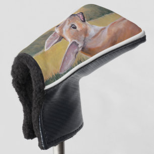 Tan Greyhound in Grass Golf Putter Cover