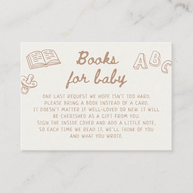 Tan Hand Drawn Baby Shower Books for Baby Enclosure Card (Front)