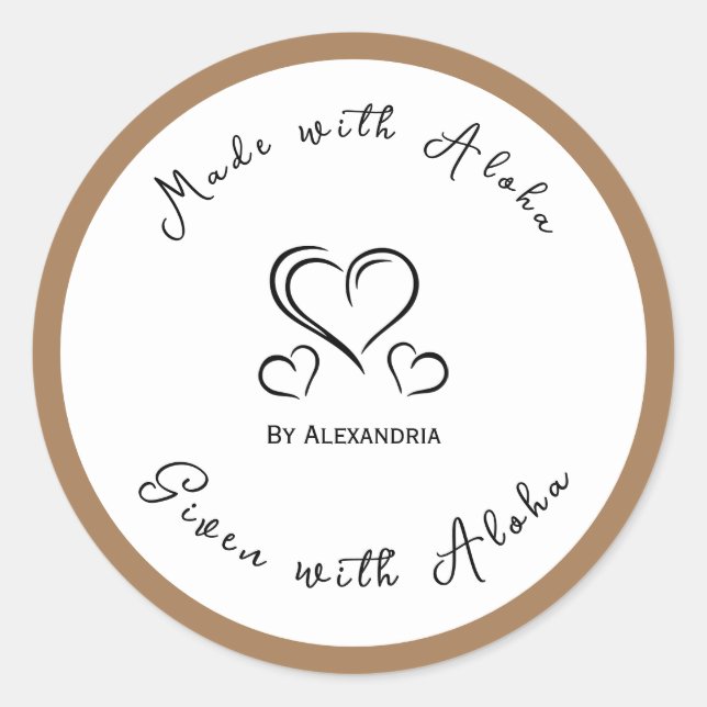 Tan handmade homemade made with aloha sticker (Front)