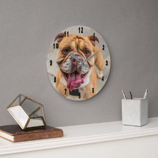 Tan Happy Dog Photo  Large Clock