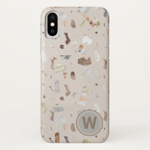 Tan Italian Terrazzo Tile Monogrammed iPhone X Case