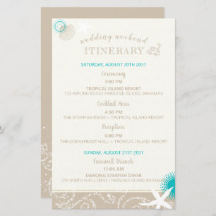 Tan Ivory Cute Beach Wedding Itinerary