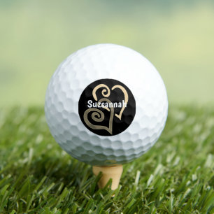 Tan Khaki Linked Hearts Name Template Golf Balls