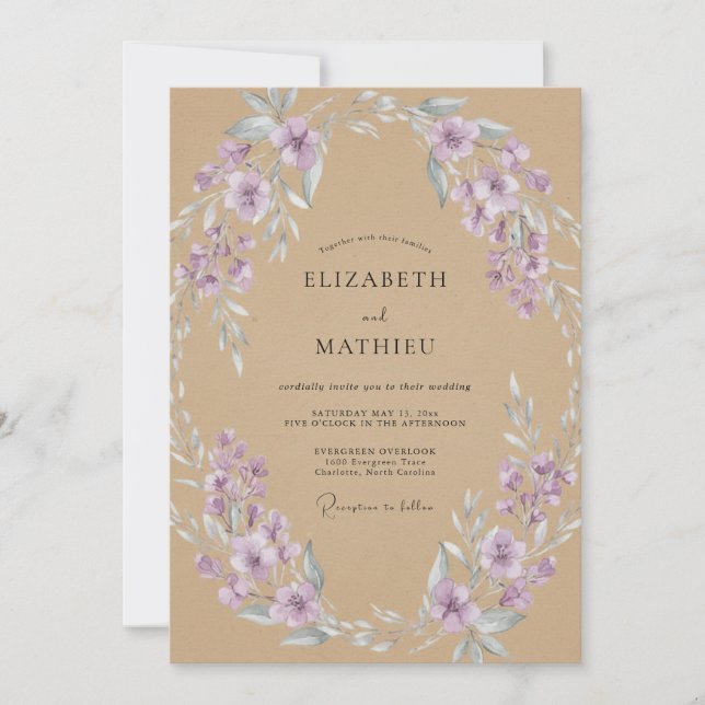 Tan Lavender Foliage Eucalyptus Wedding Invitation (Front)