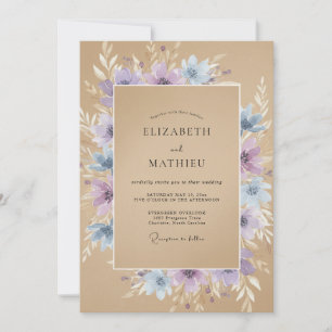 Tan Lavender Rustic Bohemian Wedding Invitation