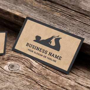 Tan Leather Black Hand Plane Handyman Carpenter Business Card