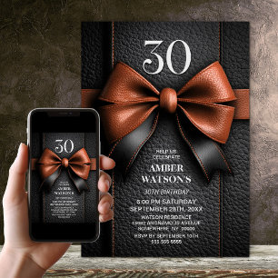 Tan Leather Bow 30th Birthday Party Invitation