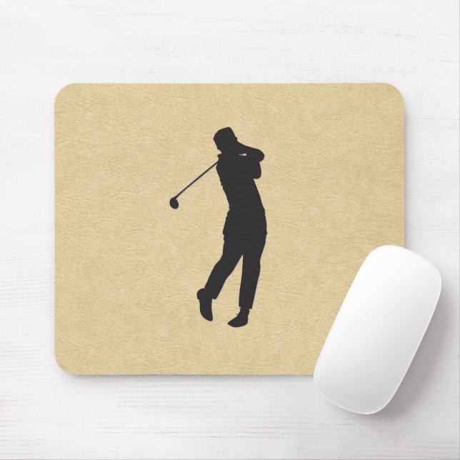 Tan Leather Golf Design Mouse Mat (With Mouse)