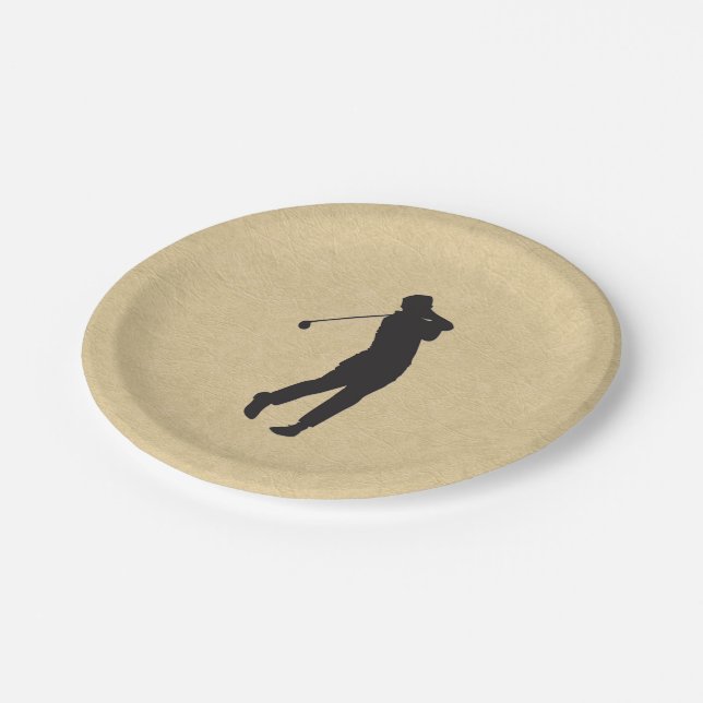 Tan Leather Golf Design Paper Plate (Angled)