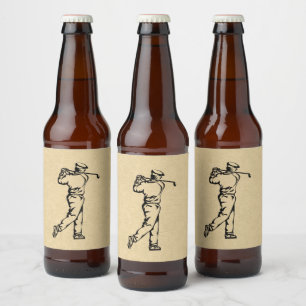 Tan Leather Look Golf Design Beer Bottle Label