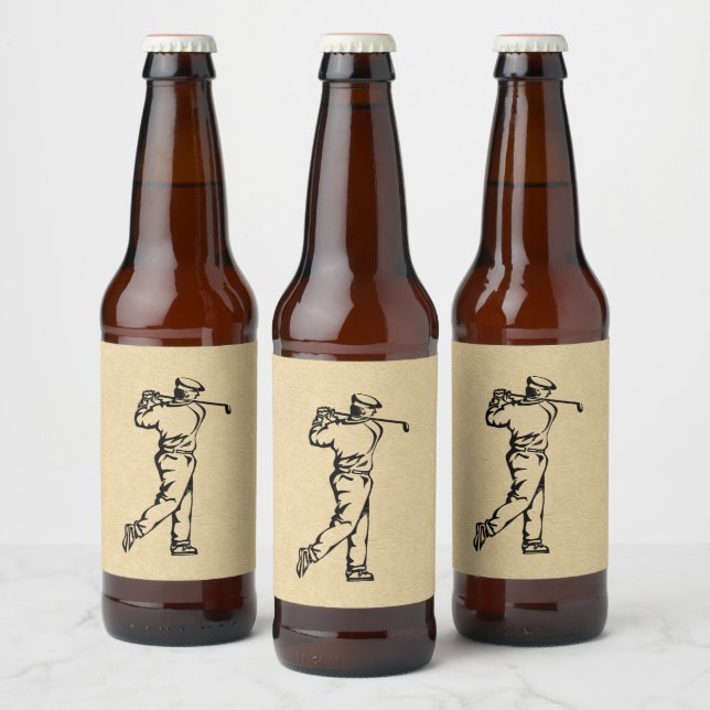 Tan Leather Look Golf Design Beer Bottle Label (Bottles)