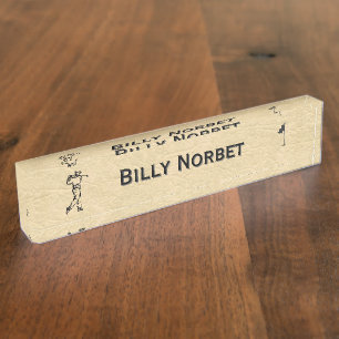 Tan Leather Look Golf Design Nameplate