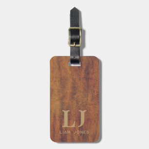 Tan Leather Monogrammed Modern Vintage Luggage Tag