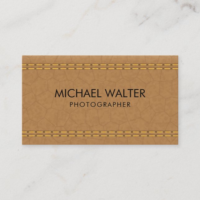Tan Leather Stitched | Luxury Business Card (Front)