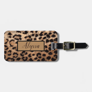 Tan Leopard Cheetah Animal Print Personalised Luggage Tag