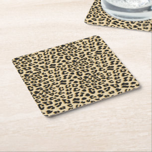 Tan Leopard Print Square Paper Coaster