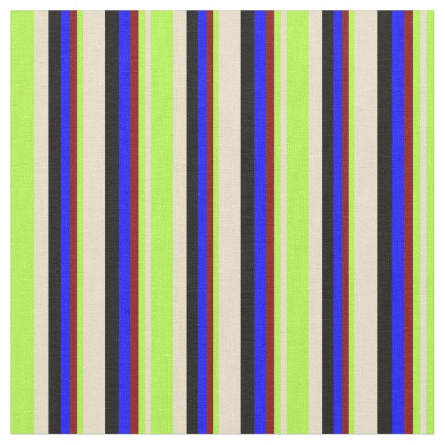 Tan, Light Green, Maroon, Blue & Black Coloured Fabric (Close Up)