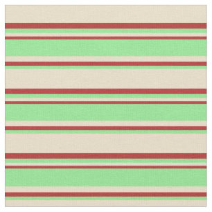 Tan, Light Green & Red Lines Fabric