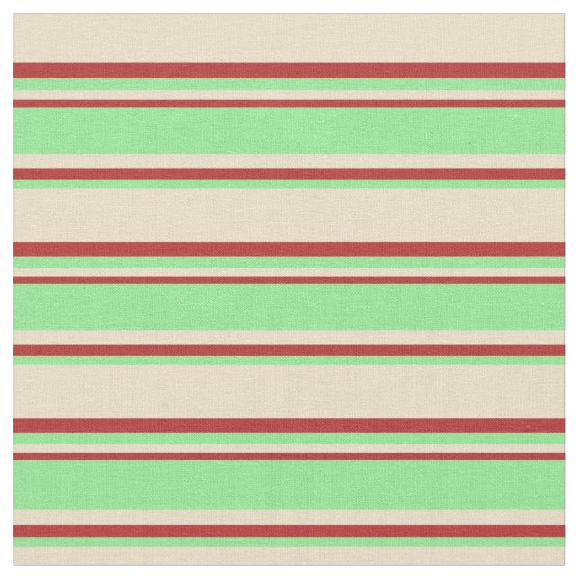 Tan, Light Green & Red Lines Fabric (Close Up)