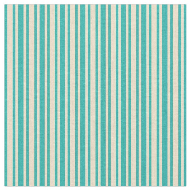 Tan & Light Sea Green Coloured Lined Pattern Fabric (Close Up)