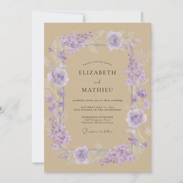 Tan Lilac Bloom Wedding Invitation (Front)