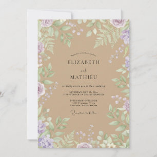 Tan Lilac Foliage Soft Eucalyptus Wedding Invitation