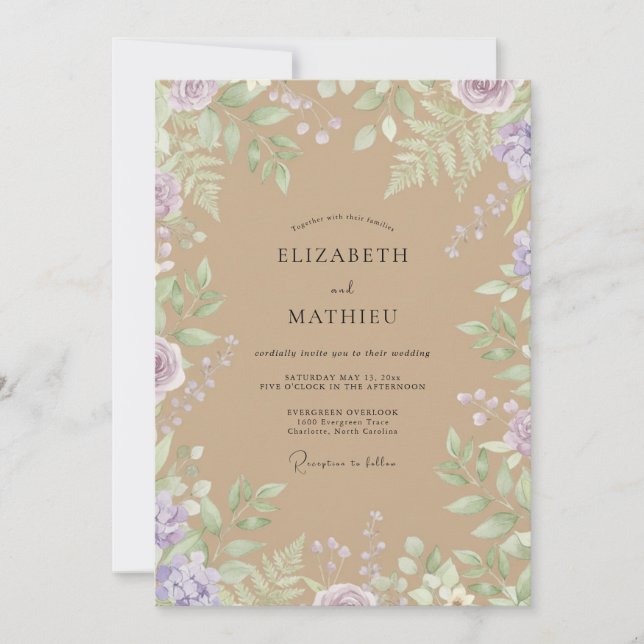 Tan Lilac Foliage Soft Eucalyptus Wedding Invitation (Front)