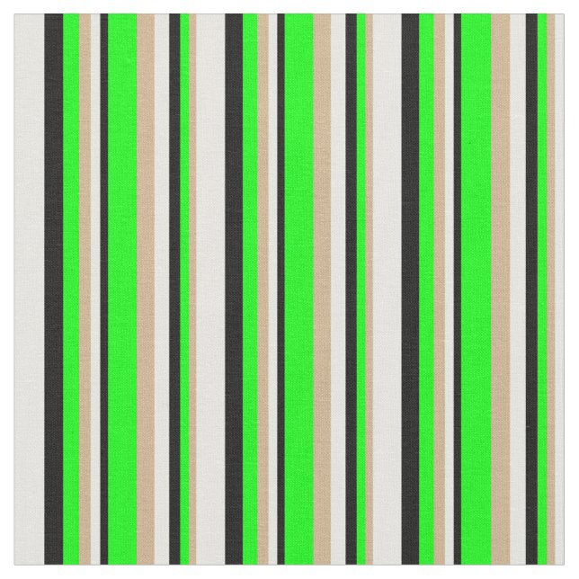 Tan, Lime, Black & White Coloured Pattern Fabric (Close Up)