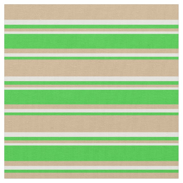 Tan, Lime Green, and White Stripes Pattern Fabric (Close Up)