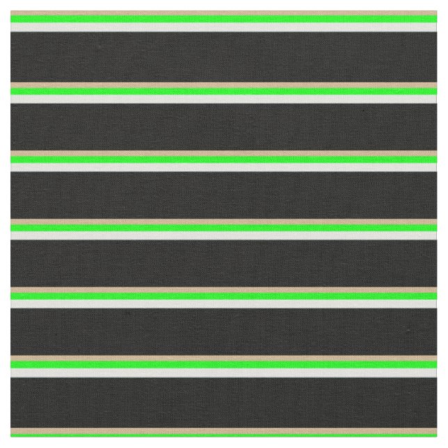 Tan, Lime, Light Cyan, and Black Coloured Lines Fabric (Close Up)