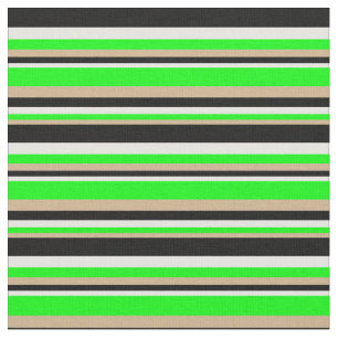 Tan, Lime, Mint Cream & Black Lined Pattern Fabric