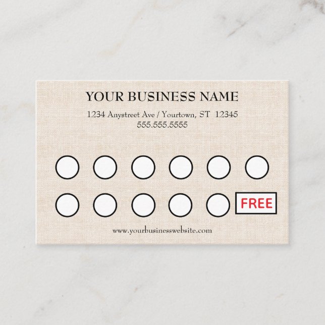 Tan Linen Look Generic Customer Rewards Business Card (Front)