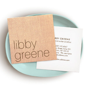 Tan Linen Modern Minimalist Square Business Card