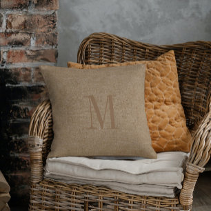 Tan Linen Texture Monogram Cushion