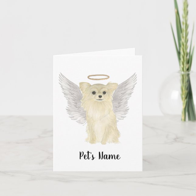 Tan Long Haired Chihuahua Sympathy Memorial Card (Front)