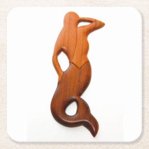 tan lookout mermaid square paper coaster