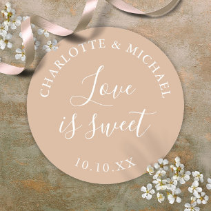 Tan Love Is Sweet Wedding Favor Classic Round Sticker
