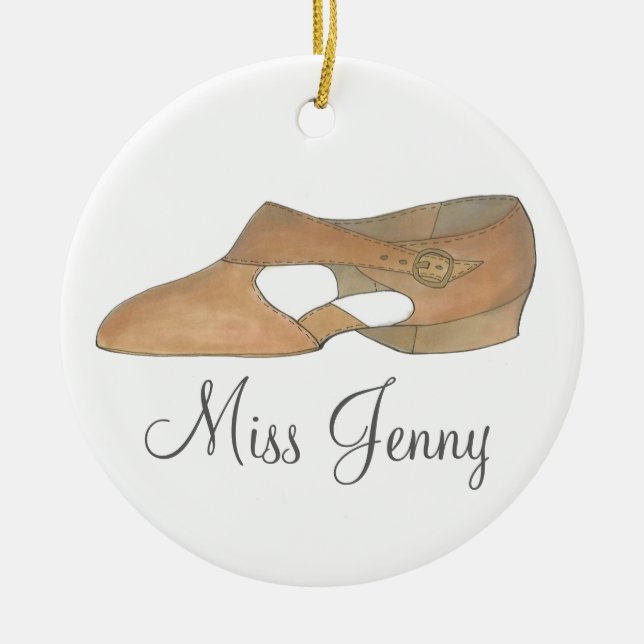 Tan Lyrical Dance Shoe Teacher Choreographer Ceramic Tree Decoration (Front)