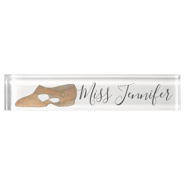 Tan Lyrical Modern Dance Shoe Teacher Instructor Nameplate (Front)