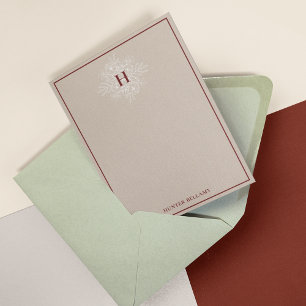 Tan Marsala Delicate Floral Monogram Card